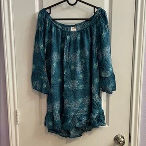 Terra & Sky Teal Patterned Blouse